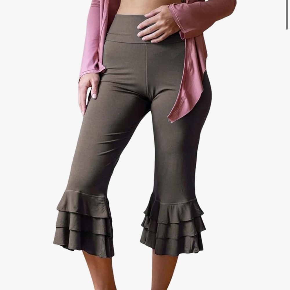 Brown ruffle knickers capris pants cropped leggings shorts knee boho yoga goth